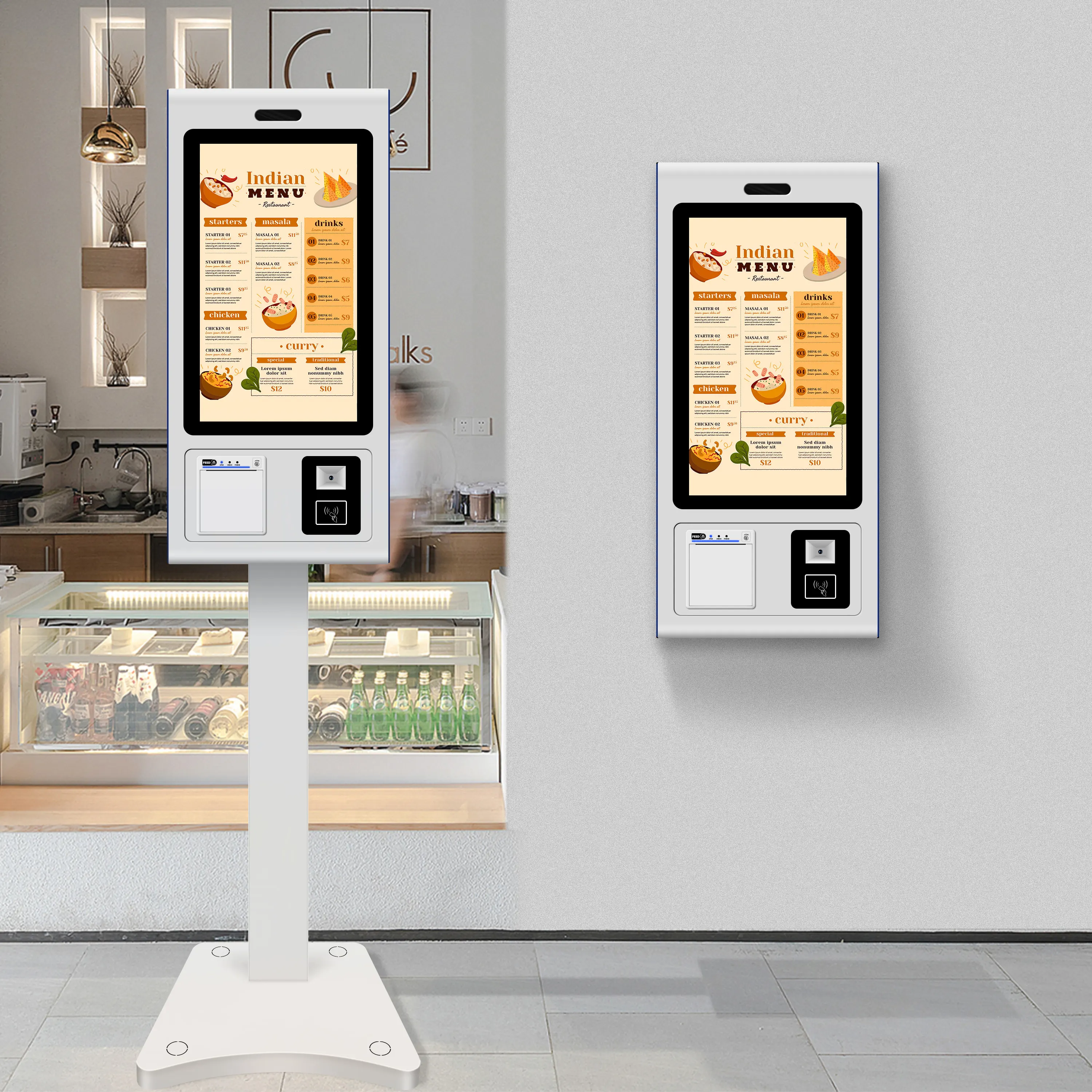 음식 배달 로봇 자체 운전 23.8 인치 안드로이드 시스템 셀프 서비스 금전 등록기 터치 스크린 키오스크 기계 KFC 패스트 푸드