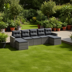 Ensemble de canapés de jardin en rotin gris foncé 6 places, mobilier d'extérieur contemporain - Product Image 2