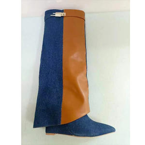 2022 hiver commerce extérieur nouvelle tête grand Tube serrure solide sans lacet genou-haut bottes droites talon <span class=keywords><strong>compensé</strong></span> hauteur augmentant pantalon - Product Image 6