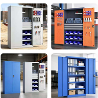 Armoire de rangement industrielle moderne en acier avec porte verrouillable, étagères réglables et porte perforée pour garage