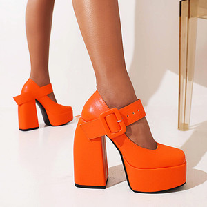 Chaussures à plateforme orange pour femmes, talons épais sexy pour femmes - Product Image 2