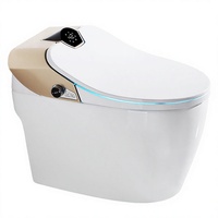 WC intelligent électrique allongé en céramique, à poser au sol, avec double chasse d'eau (S-trap et P-trap), siège bidet télécommandé et eau chaude instantanée pour salle de bain