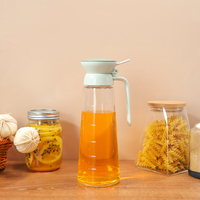 Bouteille d'huile en verre borosilicate de 600 ml, anti-fuite, à ouverture automatique, avec poignée, pot à assaisonnement et vinaigre de cuisine avec échelle graduée