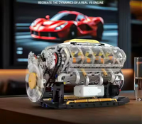 692PCS Model Kit Mesin Pembakaran V8, Blok Bangunan STEM V8 Turbocharged, Perakitan Partikel Kecil, Motor Penggerak dari Bata
