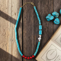 Collier multicolore en pierres naturelles, style bohème, fait main, perles turquoise et rouges, collier ras du cou pour femme