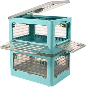 Boîte de rangement et caisse <span class=keywords><strong>en</strong></span> plastique pliable et empilable avec couvercles et poignée Vêtements Jouets Livres Snack Épicerie - Product Image 1