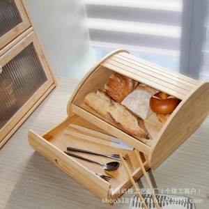กล่องขนมปังไม้ไผ่ กล่องเก็บขนมปังในครัวพร้อมลิ้นชัก สำหรับใช้ในบ้าน - Product Image 1