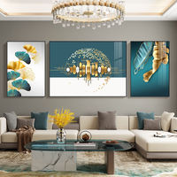 Tableaux décoratifs encadrés avec motif de feuilles florales sur cadre noir pour décoration murale et fond de canapé