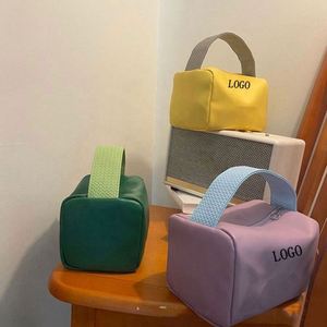 Bolsa de Maquillaje de Cuero PU con Cierre, Personalizada con Logotipo, Color Caramelo, Cuadrada, de Gran Capacidad, para Viaje, Venta al Por Mayor - Product Image 1