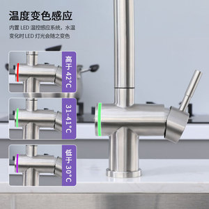 Water Purifier Faucet Stainless Steel Single Handle <b>Deck</b> Mounted Modern Ceramic Valve Core LED Lighting Kitchen Faucet - Product Image 1