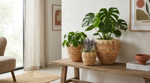 Cesta ecológica de jacinto de agua natural, hecha a mano, cubierta tejida para macetas, contenedor decorativo de almacenamiento para el hogar estilo boho. - Product Image 3