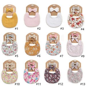 Campione gratuito 100% cotone lino uso bifacciale bavaglini con fiocco grande set di bavaglini in cotone biologico - Product Image 2