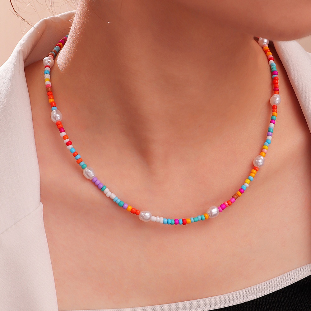 Mode Choker Ketting Voor Vrouwen Sieraden Imitatie Parel Multi Kleurrijke Glas Miyuki Zaad Kralen Ketting