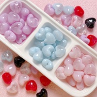 Perles cœur gonflées en crème argentée scintillante avec revêtement UV, à trou droit, pour breloques de téléphone DIY, matériaux pour porte-clés et accessoires de bijoux