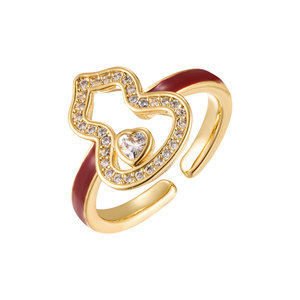Heart Shape Red Enamel Gold Plated <b>Adjustable</b> <b>Ring</b> With Zircon Inlay For Women Gift Jewelry - Product Image 5
