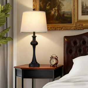 <b>Table</b> <b>Lamp</b> European Style Metal <b>Base</b> E27 LED Light Source Off White Shade Eye Caring For Bedroom Desk Use - Product Image 3