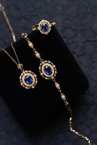 Xinfly 18K Gold Vintage Jewelry <b>Set</b> Natural Diamond Sapphire Necklace Ring <b>Bracelet</b> Retro Parties Weddings Gifts Children - Product Image 3