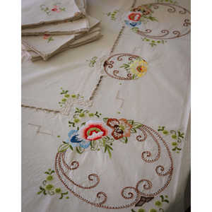 Mantel de Jacquard de Algodón con Bordado Colorido y 12 Servilletas, Mantel Rectangular de Tela No Tejida de Marca para Hoteles - Product Image 4