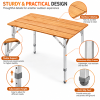 Table de camping pliable en bambou, table d'extérieur portable et légère avec sac de transport, pieds en aluminium réglables pour pique-nique
