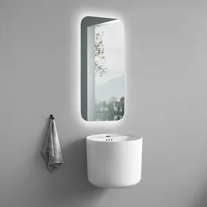 CaCa Bathroom Round Hanging Wash Hand Sink Half Pedestal Basin 1 Piece Wall Hung Basin For Hotel Bathroom