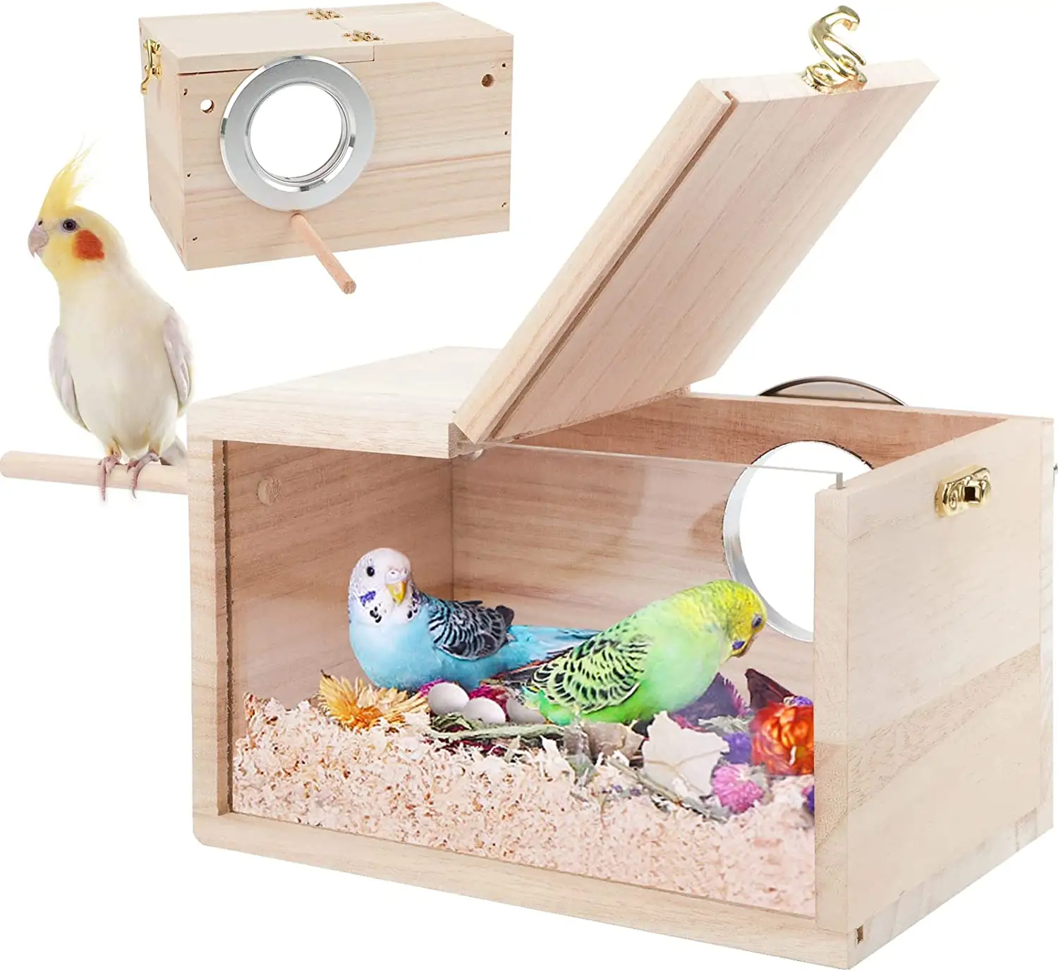 चिड़िया का घोंसला प्रजनन बॉक्स पर्च लकड़ी पक्षी पिंजरे के साथ घर के लिए Cockatiel Lovebirds Budgie चिड़िया Parrotlets कैनरी