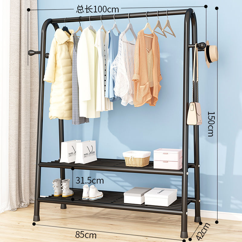 100CM - สีดำ [ตะขอแขวนเสื้อผ้าตาข่ายสองชั้น]
