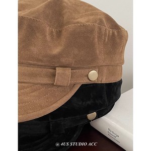 Gorro de pintor de ante camel para mujer, gorra de terciopelo para primavera y otoño, sombrero de moda que estiliza el rostro - Product Image 4