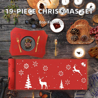 Ensemble de 19 pièces modernes en feutre pour Noël : chemin de table, sets de table, sous-verres et pochettes à couverts, épaisseur 3 mm, pour la décoration de table