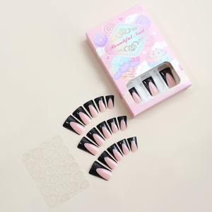 24 ชิ้น/ชุด ขายส่ง ปลายเล็บปลอมทรงปากเป็ดแบบฝรั่งเศส สีดำขอบดำ รุ่น XA-86-09 - Product Image 5