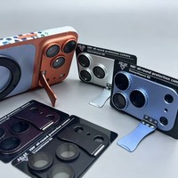 Protection d'objectif d'appareil photo en alliage d'aluminium métallique, film de protection en verre trempé 9H, film de protection d'objectif pour 18 Pro Max, livré avec support