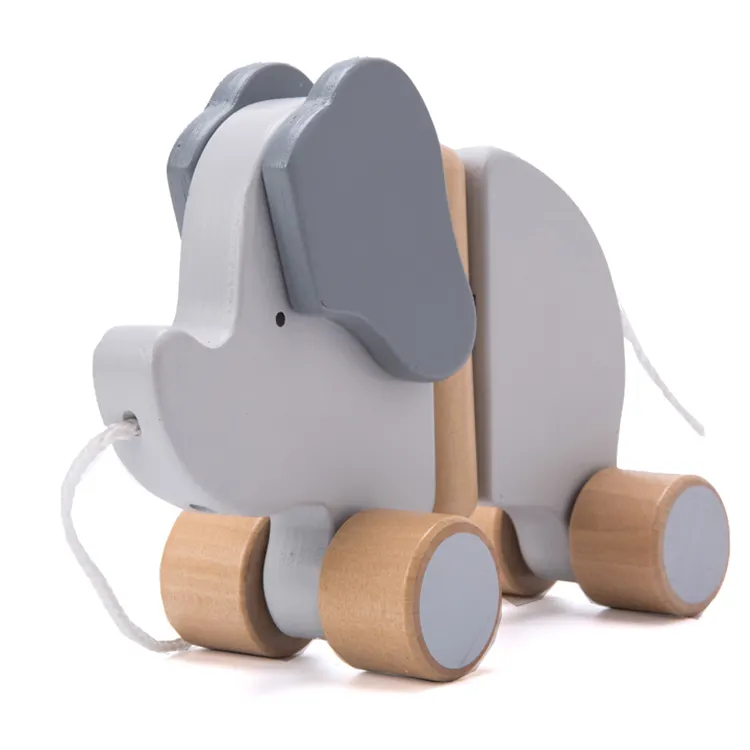 Elefante de animales para bebé, diseño creativo, juguete de tracción de madera
