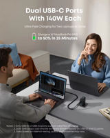 Pengisi Daya Anker Zolo 140W GaN Pengisian Cepat Kompatibel Laptop Kabel Retractable Pemantau Suhu Desktop 2026