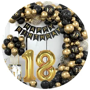 16 18 30 40 50 سنة من العمر أسود ذهبي عيد ميلاد مجموعة قوس البالون للأطفال الكبار زينة عيد ميلاد مجموعة البالون اللاتكس