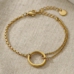 French Style Geometric Circle Linked <b>Bracelet</b> Stainless Steel Minimalist Ladies <b>Bracelet</b> 18K Gold Plated Jewelry - Product Image 2