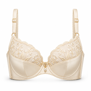 Soutien-gorge push-up réglable pour femme, dentelle de muguet ivoire champagne, trois pièces avec armatures, bretelles amovibles convertibles - Product Image 1