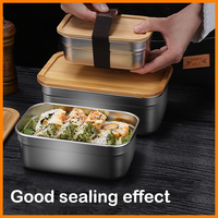 Caja Bento de acero inoxidable 304 para adultos, apta para microondas, lavavajillas, a prueba de fugas, fiambrera de madera para niños