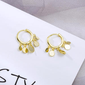 Gold <b>Hoop</b> <b>Earrings</b> With Dangling Discs And Teardrop Shapes For Women Trendy <b>Fashion</b> Jewelry Zinc Alloy E519 - Product Image 4