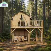 Tente de glamping safari de luxe à deux étages, prête à l'emploi, avec loft, toit en toile et structure en bois massif, pour hôtel, maison, famille, éco-responsable, personnalisable OEM