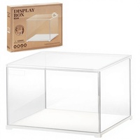 ROBOTIME Vitrine de présentation en acrylique transparent anti-poussière à 6 étagères avec finition brillante et base blanche, support de table, organisateur en forme de cube