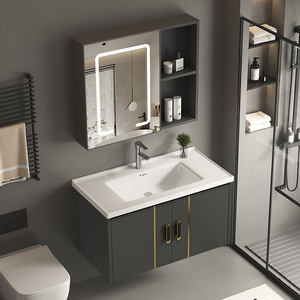 Modern Water Resistant Bathroom Cabinet Vanity Combo with Sintered Stone Hot Bending Wall-Mounted Integrated Ceramic Wash Basin - Product Image 5