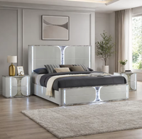 Ensemble de meubles de chambre à coucher en bois assemblé 5 pièces gris clair brillant moderne avec rangement, lits Queen/King Size et table de chevet YIFAN