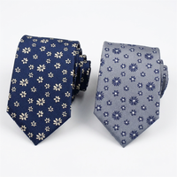Dasi Sutra Jacquard Satin Mewah Tahan Lama Label Pribadi Biru Oem Motif Bunga Buatan Tangan Grosir