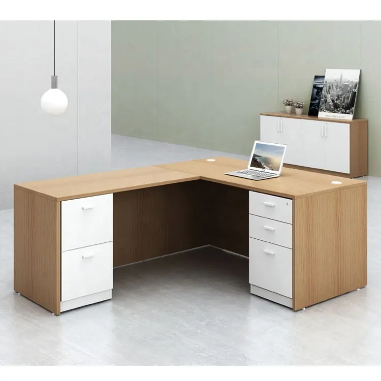 Tops de melamina de diseño moderno, muebles de oficina de escritorio en forma de l ejecutivos de madera