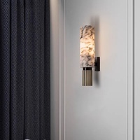 Lámpara de Pared Cilíndrica de Mármol Negro Dorado, Base Acanalada de Cobre/Hierro, LED Regulable, Estilo Francés de Lujo Ligero