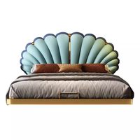 Cama de Cuero Genuino con Forma de Pétalo, Diseño Flotante Inspirado en Conchas, Cama Suave para el Dormitorio Principal, BTLB059, para Hogar u Hotel, Estilo Minimalista Moderno