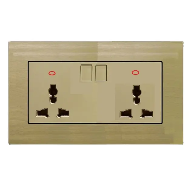 golden color double 13A universal socket,switched socket with indicator