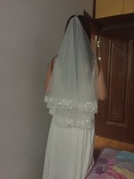 Voile de mariée de chapelle avec dentelle française pailletée, voile traînant de 1,5 m, ornements