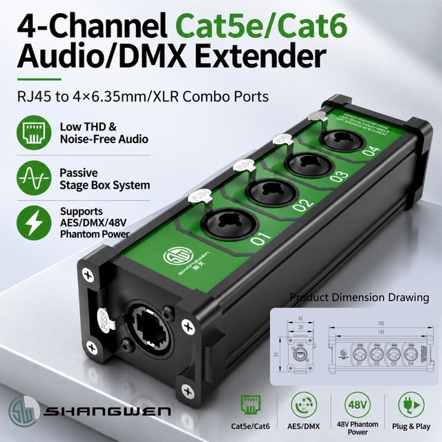 Audio DMX 4 Channel 3 Pin XLR Cable Rj45  Breakout Multi Network Stage Sound Lighting  Ethercon Cable Extender Connectors
