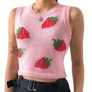 Korea Style Sleeveless Sweater Vest Women Jumper <strong>Strawberry</strong> Knitted Crop <strong>Top</strong> Lady Streetwear O-Neck Pullover <strong>Top</strong> Vest - Product Image 2