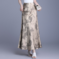 Jupe sirène en satin élastique taille haute pour femme, imprimé abstrait encre, élégante pour soirée, grande taille, style queue de poisson, longue, personnalisée OEM
